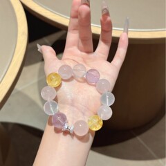 温柔暴击 | 黄胶花/粉晶/玻紫水晶/奶白晶单圈手链简约风大咪15mm