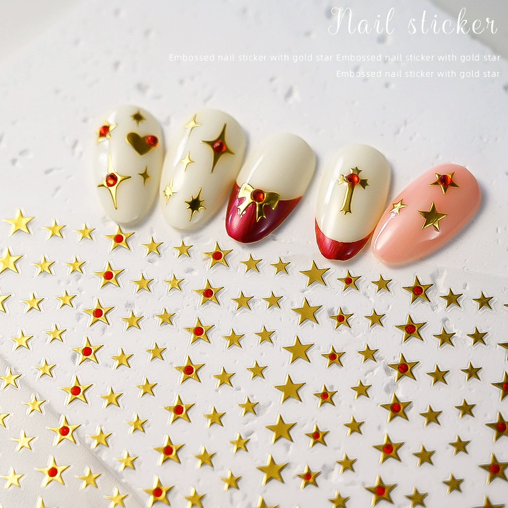 Горячий пятиконечный звездный любовный маникюрный наклейка Имитация рубинового золотистого четырехзвездного заднего клея самоклеящийся наклейка для украшения ногтей