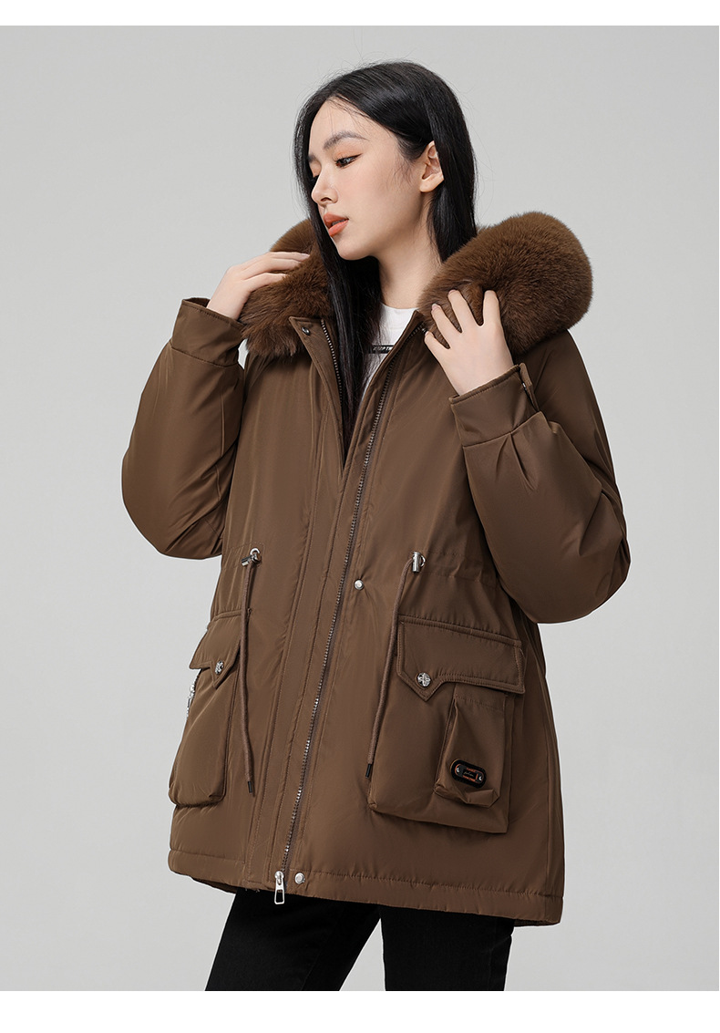 Cross border clothing with padding thickening to overcome women's short 2024 winter new style big fur collar slim fit_voghion.com