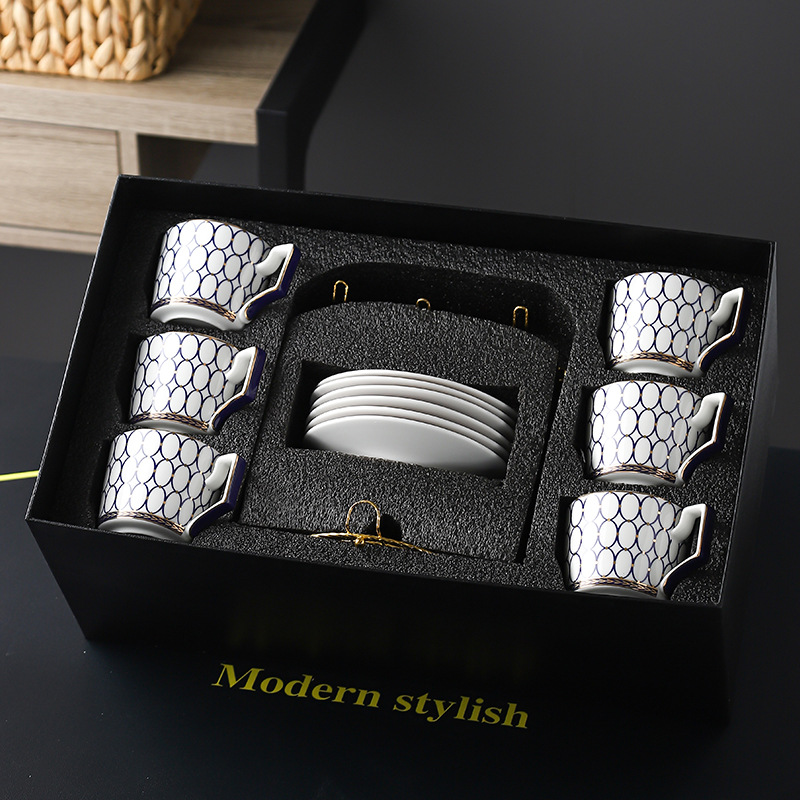 High-end gift box European light luxury creative cappuccino English-style ceramic coffee cup set afternoon flower tea plate cups