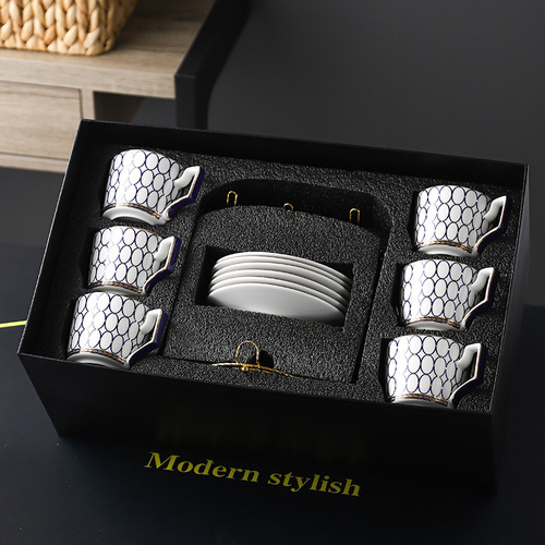 High-end gift box European light luxury creative cappuccino English-style ceramic coffee cup set afternoon flower tea plate cups