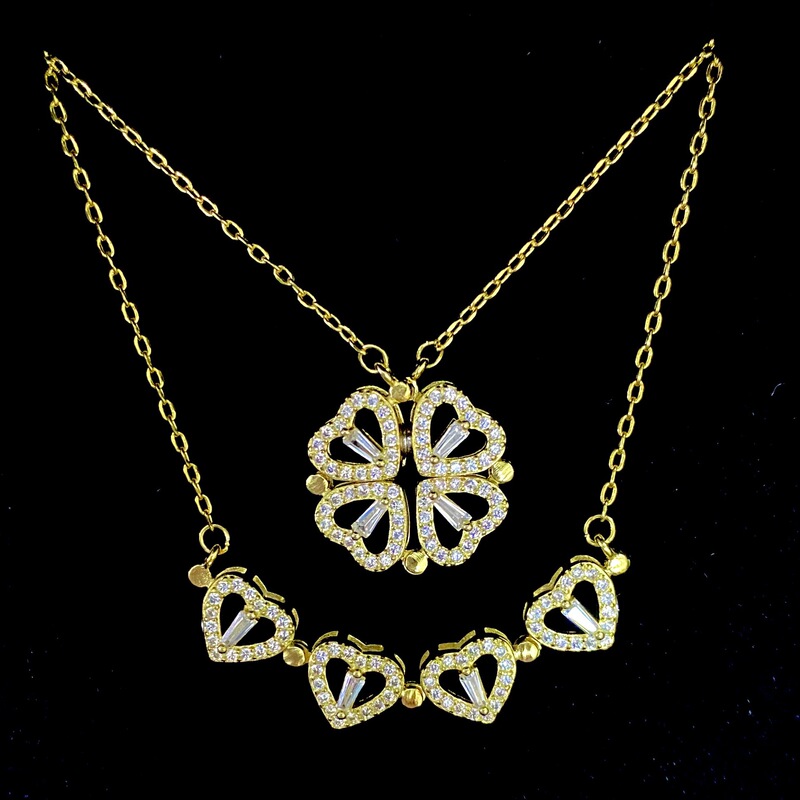 Cahonta Cross-Border S925 Sterling Silver Four-Leaf Clover Necklace for Women 18K Gold Heart Necklace Magnetic Flower Necklace Custom-Made Cahonta Cross-Border S925 Sterling Silver Four-Leaf Clover Necklace for Women 18K Gold Heart Necklace Magnetic Flower Necklace Custom-Made