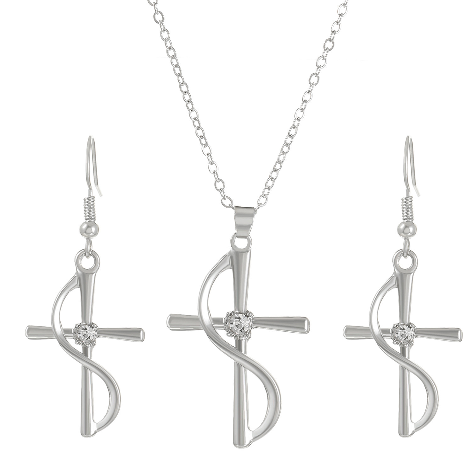 Traje de joyería de perlas de diamantes de Venta caliente transfronteriza temperamento de moda de mujer flor geométrica gota de agua collar pendientes traje