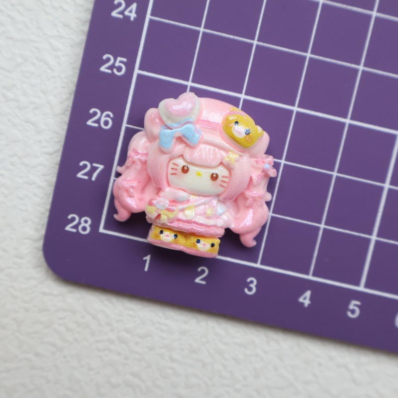 卡通爱心小猫帽双马尾女孩树脂配件手工diy奶油胶 发夹钥匙扣饰品|undefined