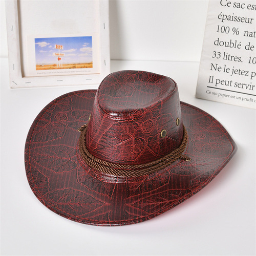 Summer American Western Cowboy Hat for Men and Women, PU Leather Knight Hat, Outdoor Hiking Sun Hat, Travel Sun Hat