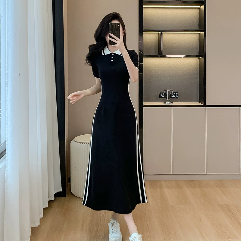 2024 ультра-длинная верхняя одежда, элегантная рубашка, длинная юбка, женское легкое роскошное универсальное платье, новое летнее платье во французском стиле с боковыми полосками на талии