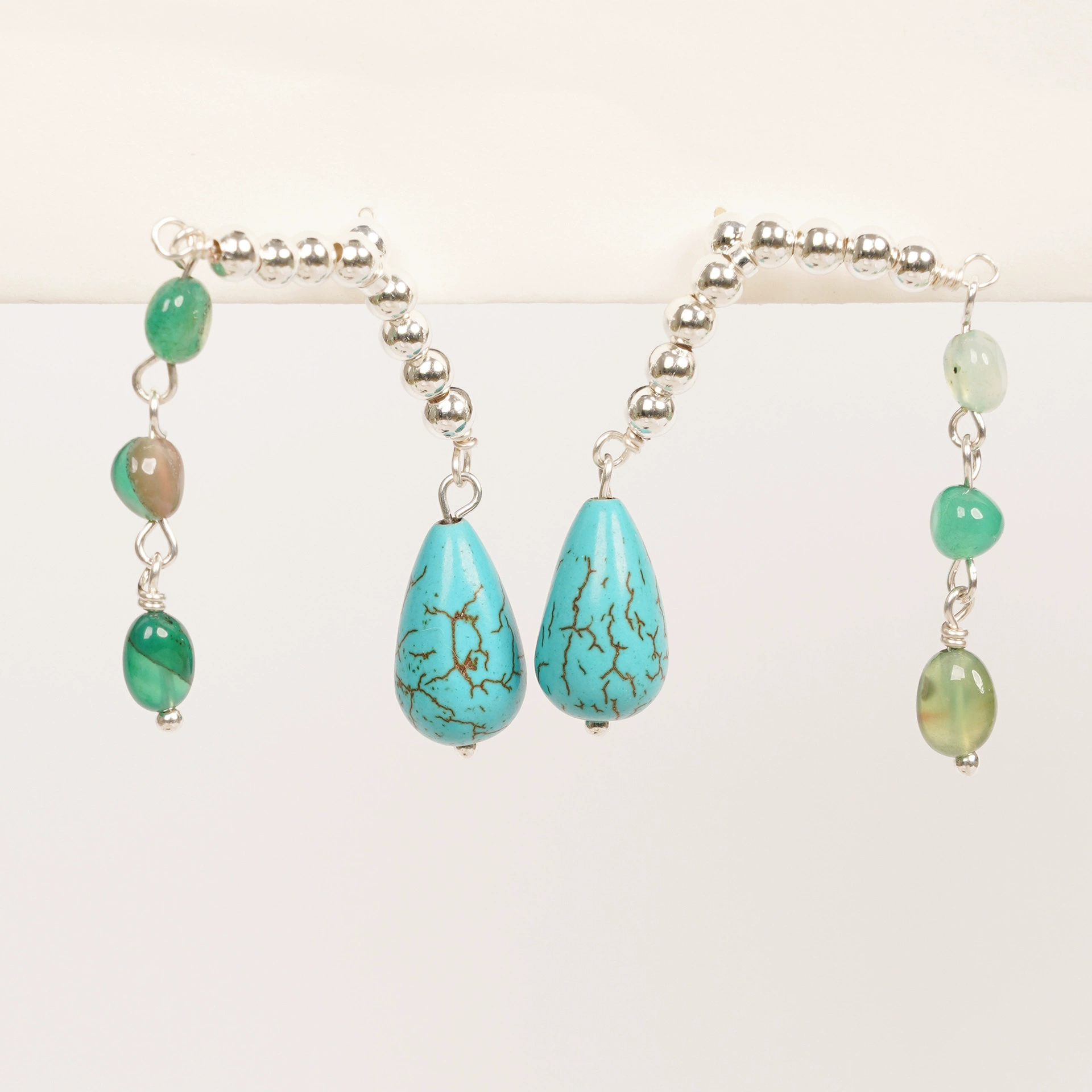 Turquoise accessory, retro fashionable brand earrings, DIY, simple and elegant design, European style
