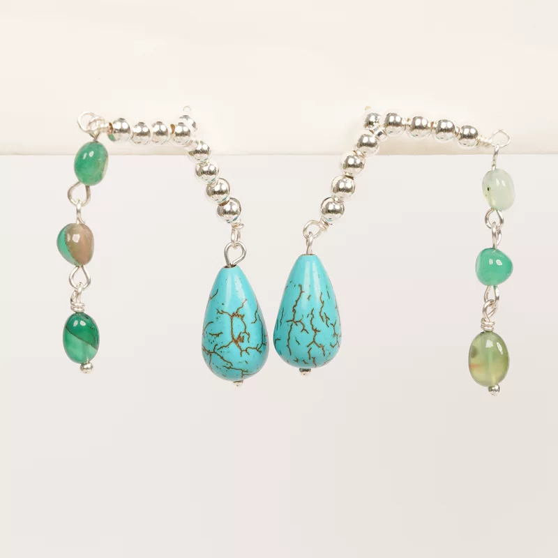 Turquoise accessory, retro fashionable brand earrings, DIY, simple and elegant design, European style