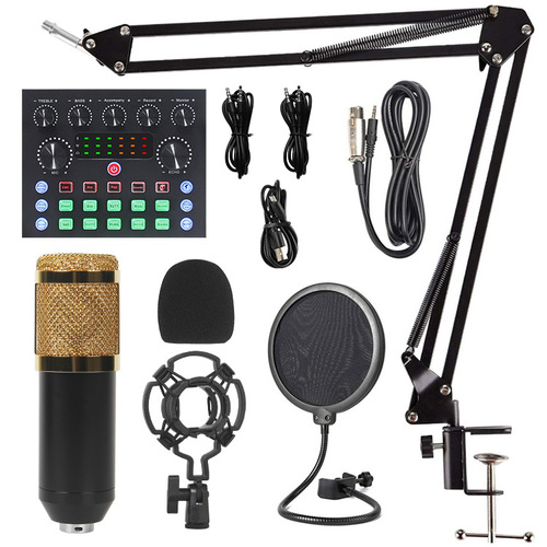 V8 mobile live broadcast sound card bracket 800 condenser microphone set anchor singing recording microphone cross-border