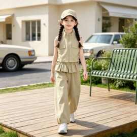 女童套装夏款2026背心薄款裤子夏季休闲裤街舞阔腿裤春装长裤套装