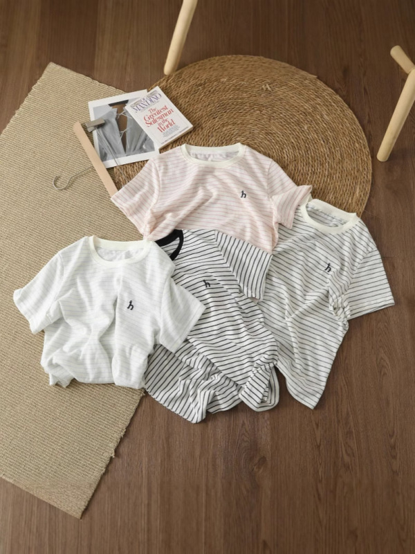 Hazzys/ハギス 25 夏の女性の新しいストライプ夏カジュアル半袖 T シャツドロップシッピング|undefined