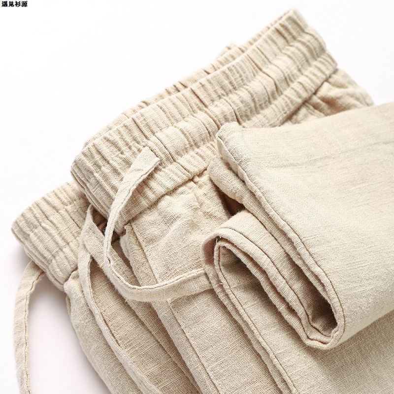 2025 Natural Linen! Commuting Cotton and Linen Straight Casual Pants, Breathable Ramie Elastic Flap Pocket Pants Style Lazy Pants