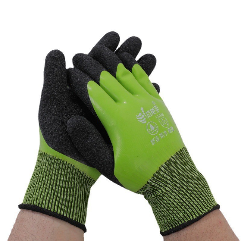 Guantes de nitrilo N518 guantes de caucho resistente al desgaste de nylon para la protección del sitio de construcción con guantes de goma