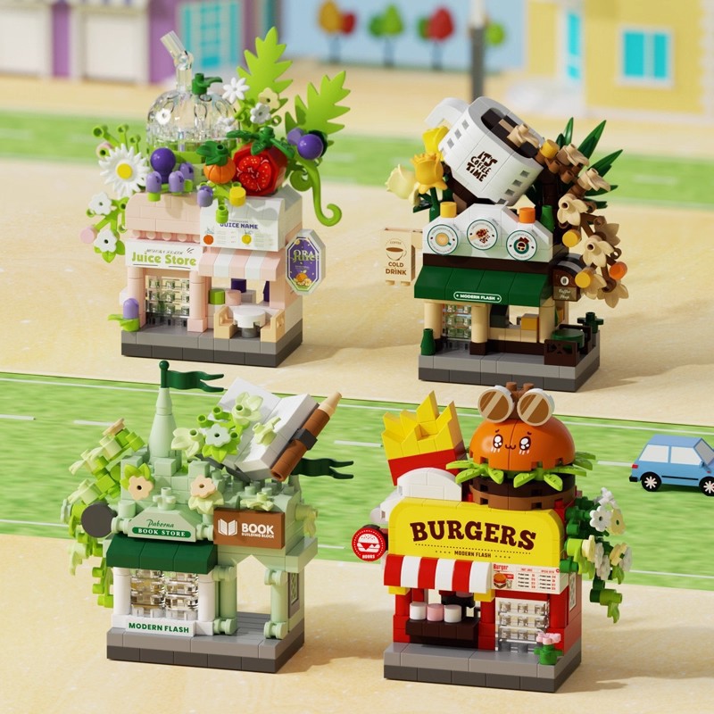 Chao Lechuang 7462 arquitectura urbana vista callejera bloques pequeñas tiendas de flores de café hamburguesas juguetes de regalo para niños