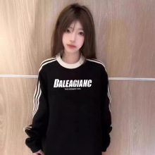 春秋宽松三杠卫衣女学院风甜美简约百搭休闲上衣外穿情侣装外套