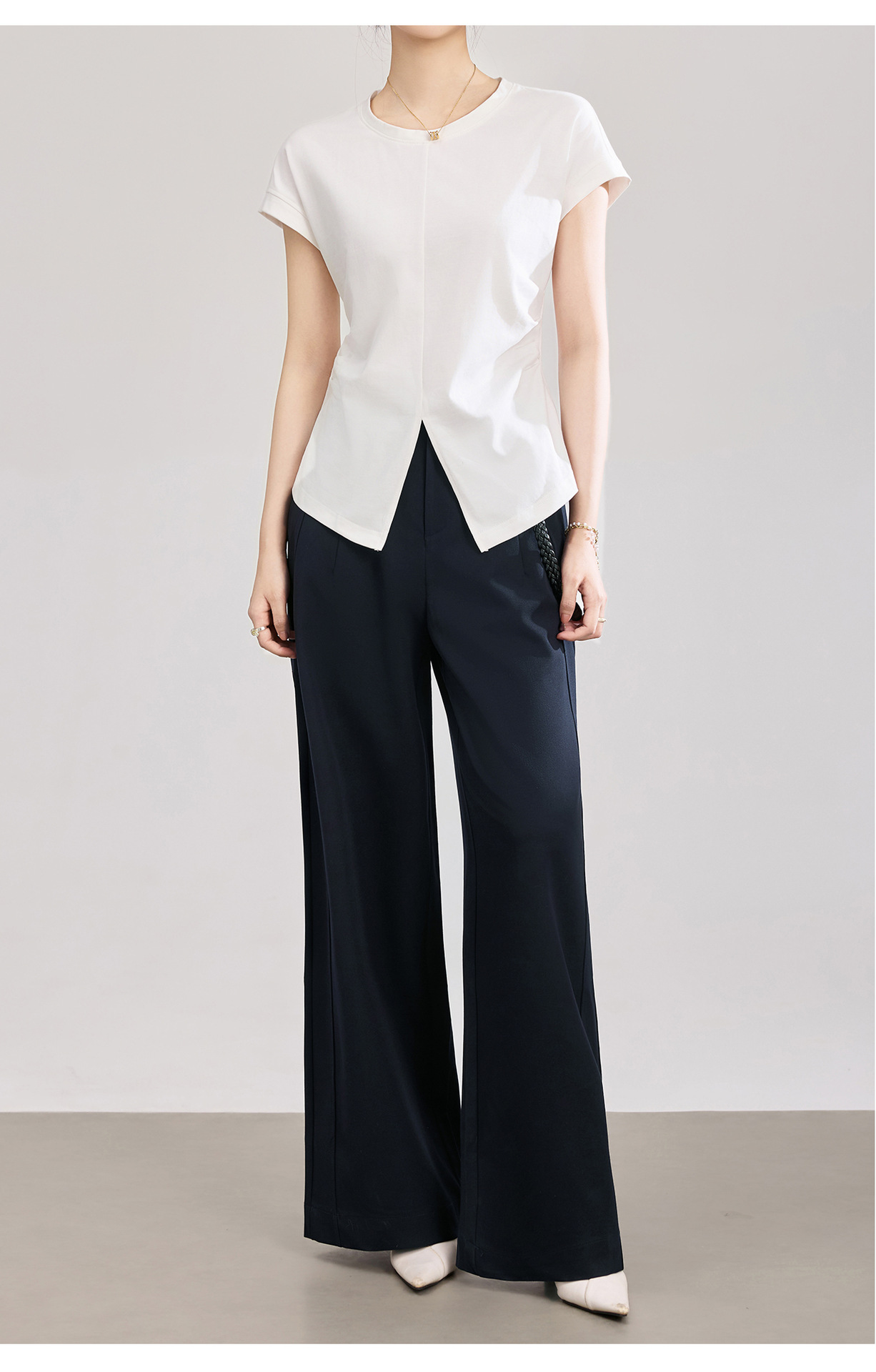 Quần culottes nữ ống rộng dáng suông chất len pha tơ nhân tạo cao cấp — Xanh lông mòng đen chi tiết 11