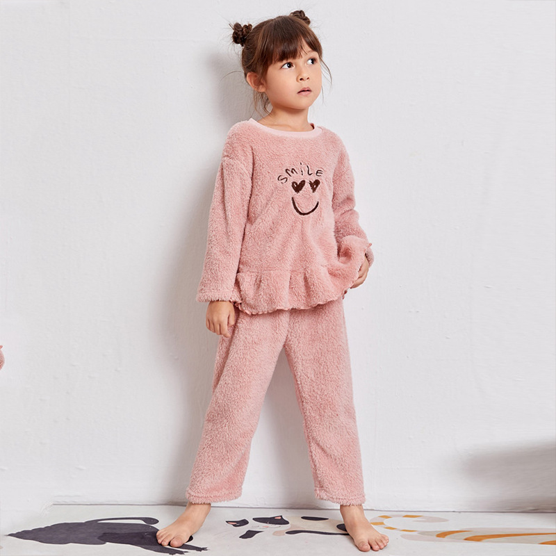 WHIS 대외 무역 아동 의류 새로운 플란넬 가정 의류 세트 웃는 얼굴 플러시 잠옷 아마존 -