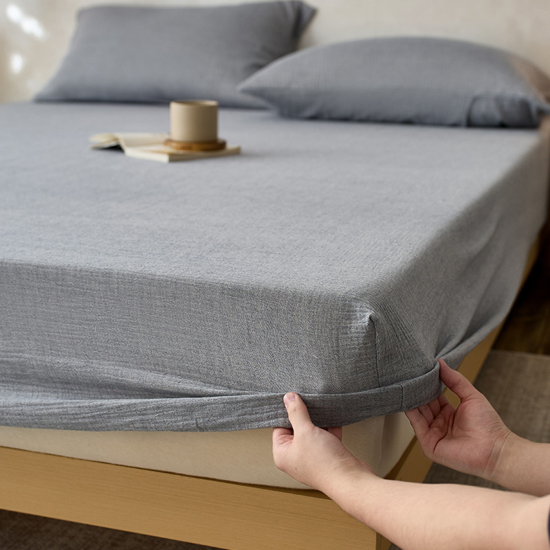 Sombrilla de cama de hilo arrugado de algodón de una sola pieza, funda protectora de colchón Simmons, funda de cama de algodón puro, funda de cama 2024 nuevas cuatro estaciones universales