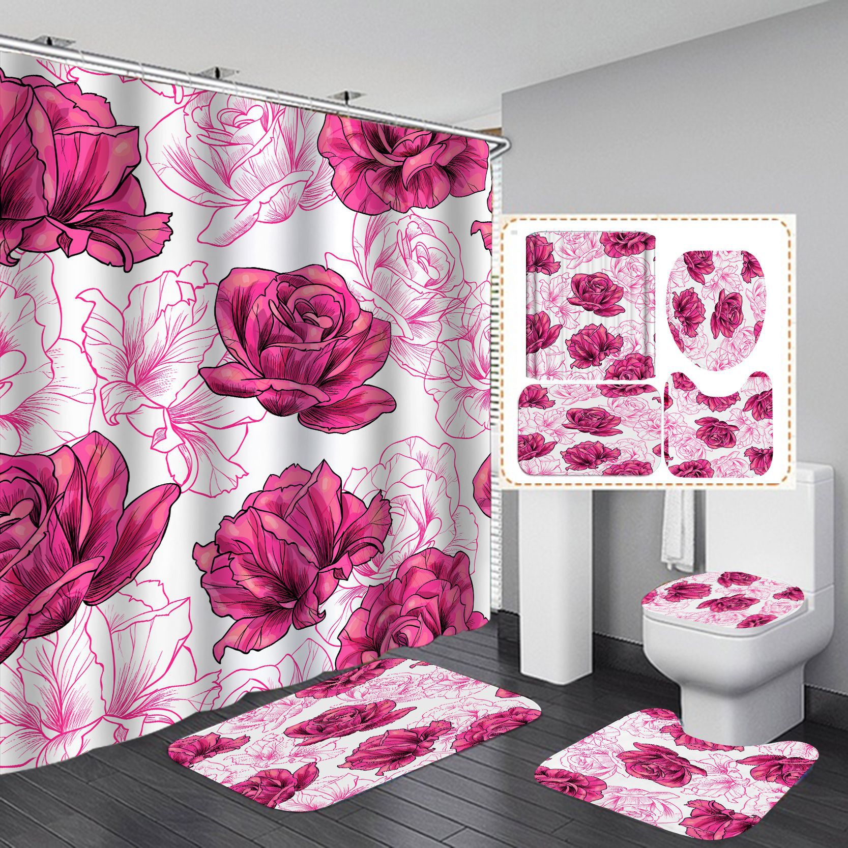 Amazon Venta caliente HD Impresión digital poliéster serie de flores traje baño cortina ducha fábrica suministro directo