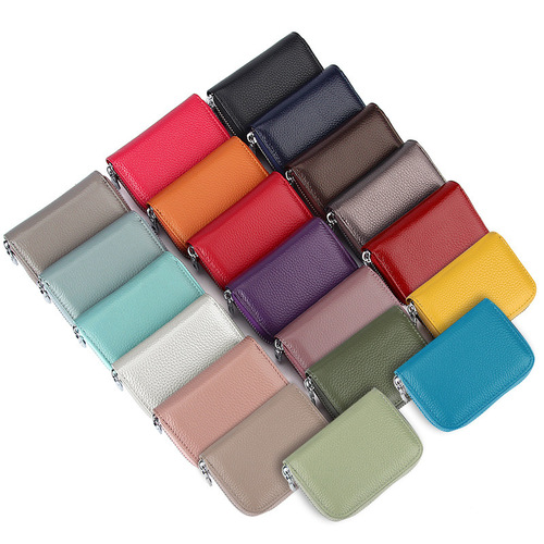Foreign trade first-layer cowhide organ genuine pickup bag with multiple card slots and large capacity RFID anti-degaussing men's ID card holder for women