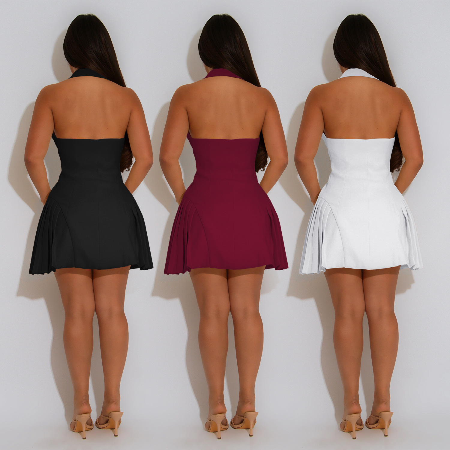 C7587 Aliexpress transfronterizo Amazon Europa y América moda de mujer sexy cuello en V vestido de espalda corta image 3