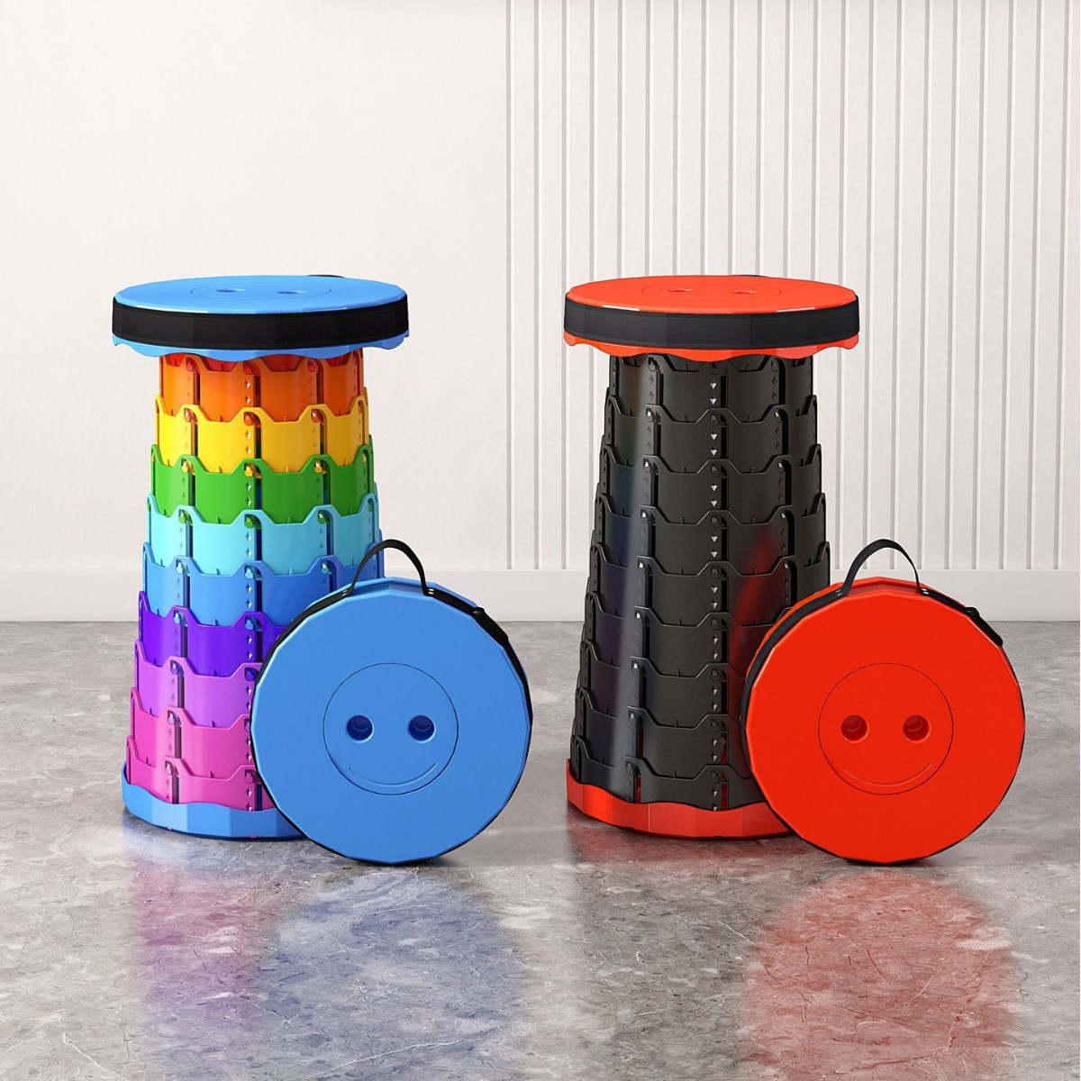 Outdoor Rainbow Telescopic Stool Portable Plastic Folding Stool Adjustable Train Queue Travel Fishing Stool Shoe Changing Stool