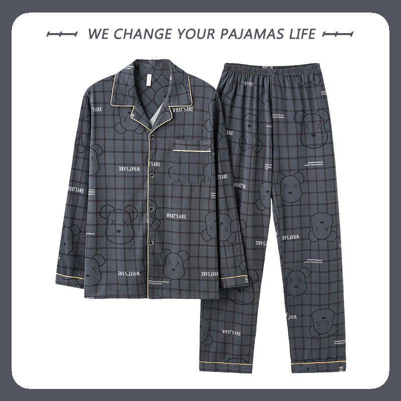 Pijamas de hombre primavera y otoño 100% algodón pantalones de manga larga delgada juventud más tamaño traje de verano homewear