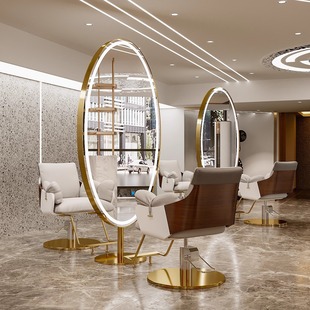 New barber shop mirror net red hair salon dedicated double-sided mirror with light barber shop mirror hairdressing shop floor mirror