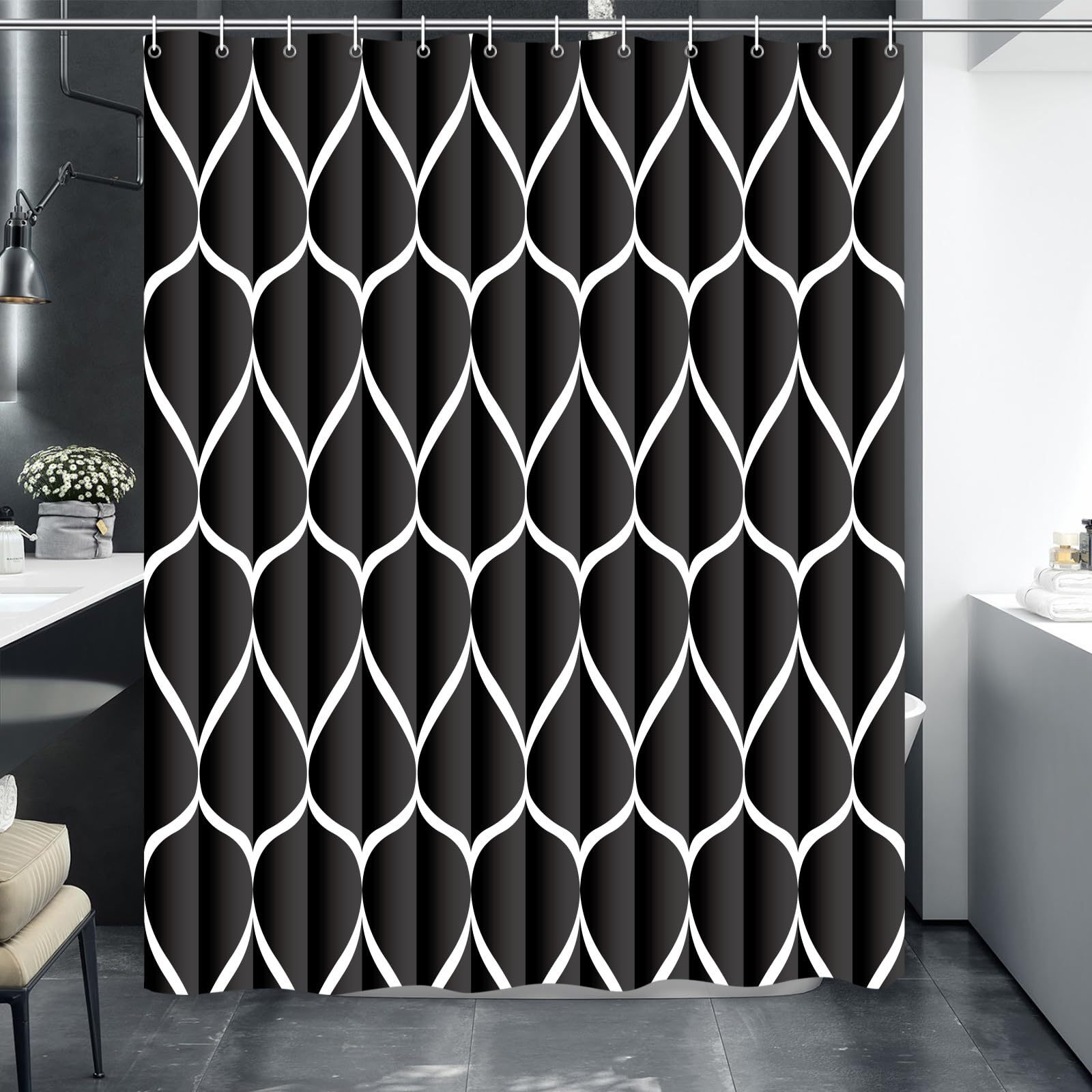 Waterdrop-pattern Digital-printed Thickened Waterproof Bathroom/shower Curtain, Polyester Bath Screen Divider For Hotels_voghion.com