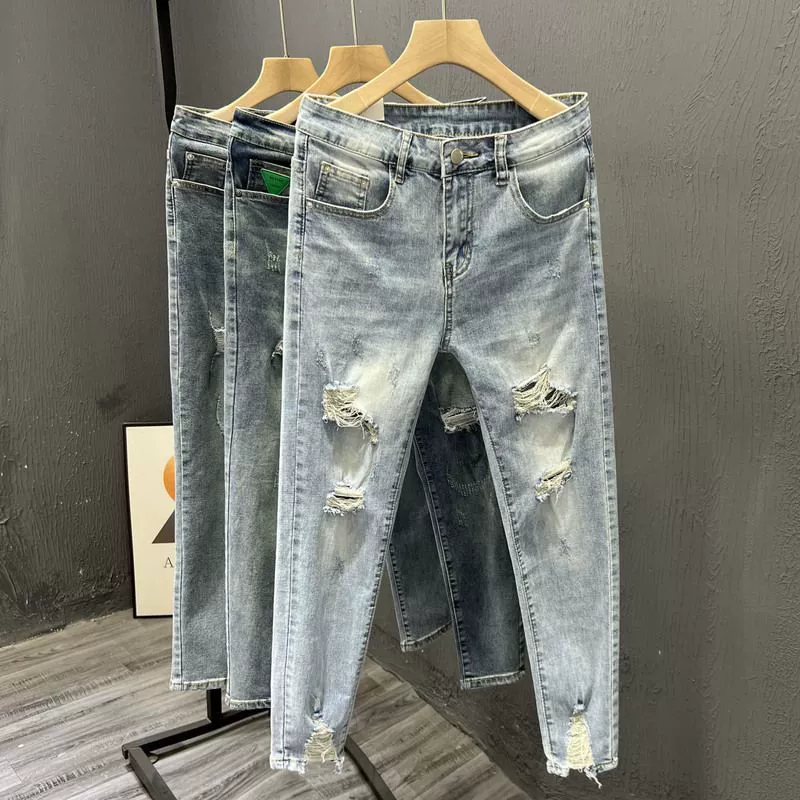 Мужские летние брюки, джинсы, интернет-знаменитость, slim fit