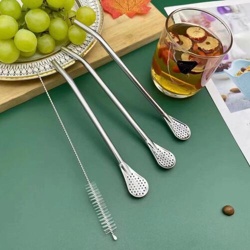 304 stainless steel straw colander creative dual-purpose yerba mate spoon milk tea coffee drink stirring filter straw spoon