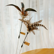 逗猫棒新品加长版羽毛铃铛互动逗猫杆原色毛耐咬耐抓工厂直批