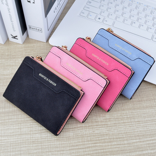 Women's Wallet Short Handle Coin Purse Student Style Korean Fashion Sanding Mini Leather Zipper Pocketless Wallet