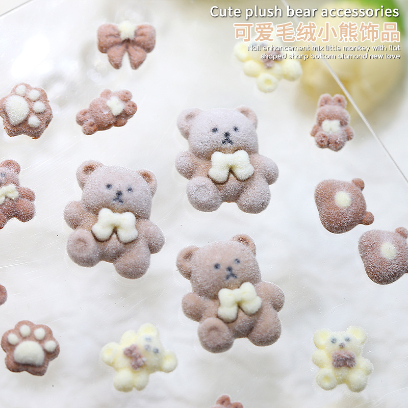 Internet celebrity new cartoon bear nail jewelry cute milk Brown plush bow rabbit nail decoration wholesale