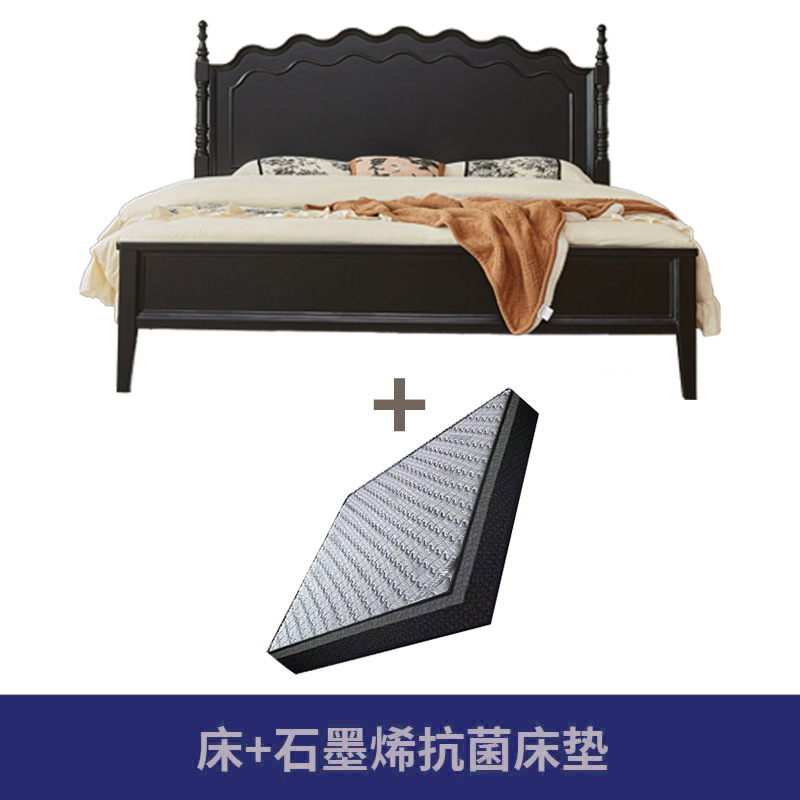 Cama de madera maciza americana negra retro 1.8m cama doble francesa dormitorio principal cama de almacenamiento estilo medieval Leia cama queen image 10