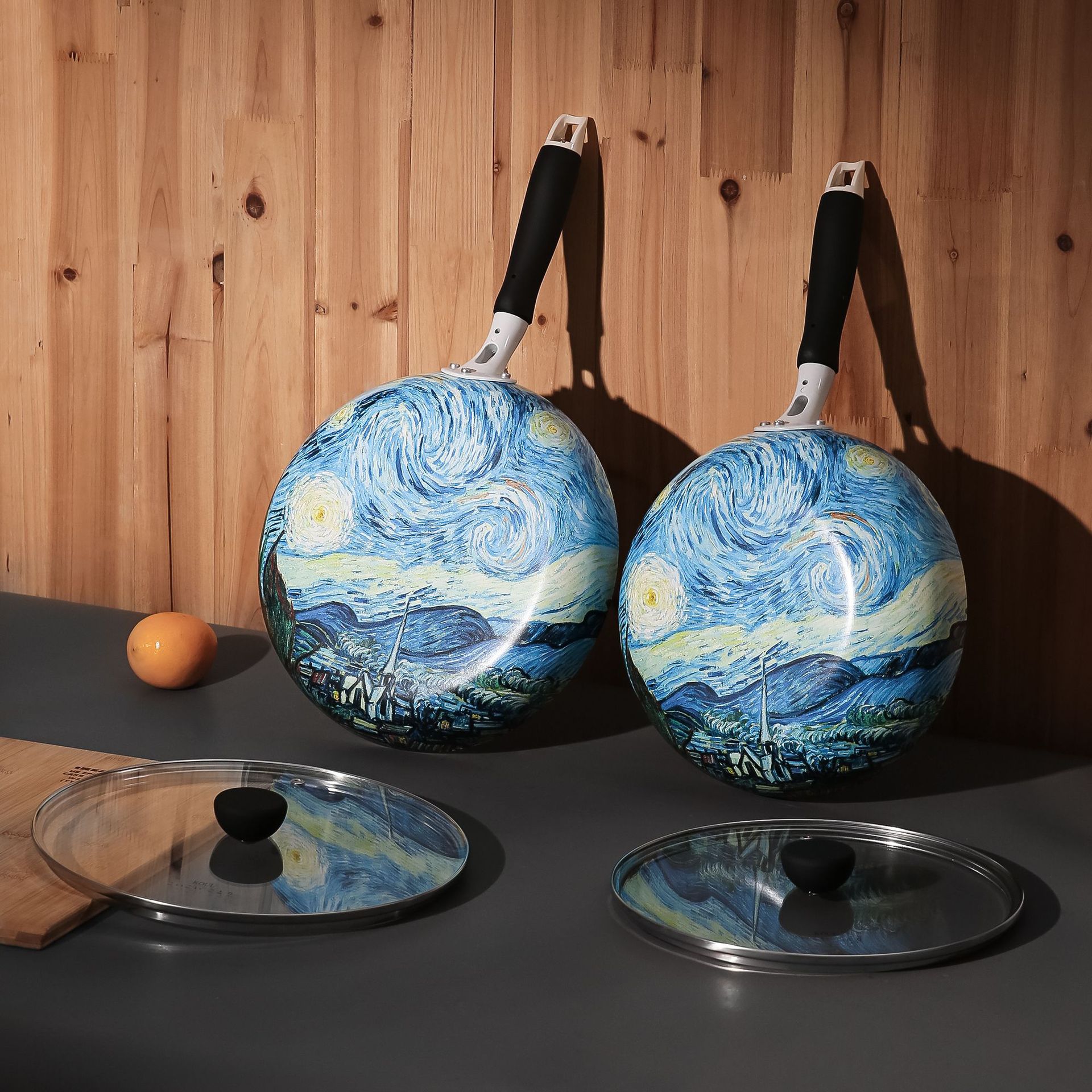 日本KOUU梵高星空浮绘平底锅不粘锅牛排煎锅辅食锅一件代发|ms