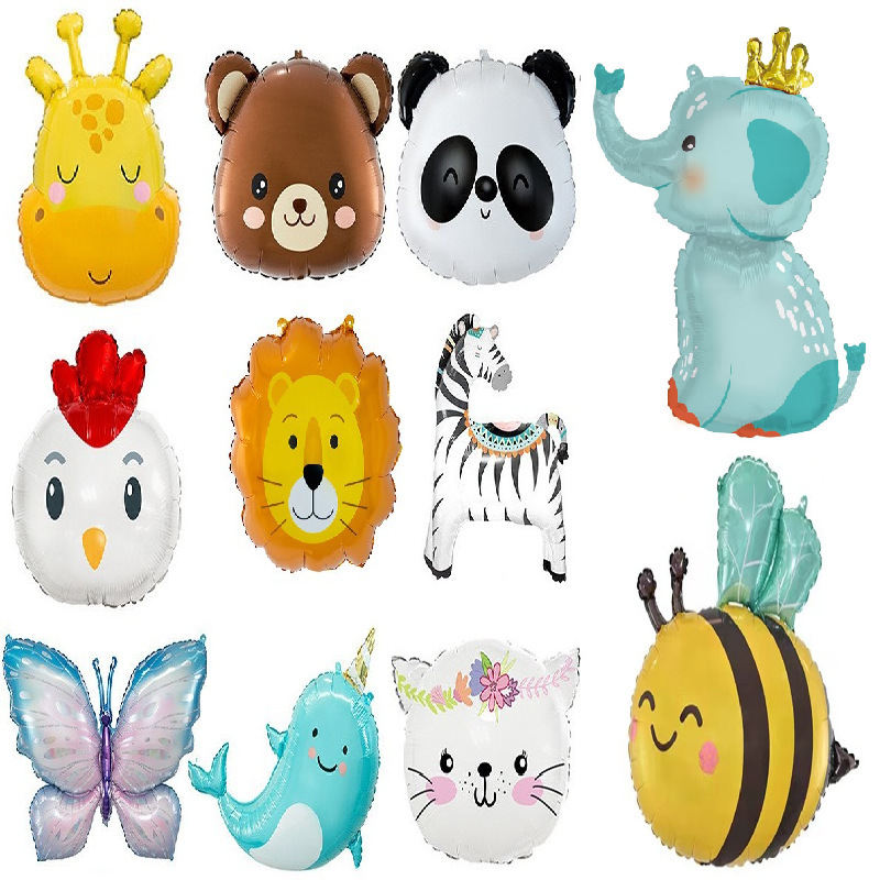 Forest Jungle Animal Aluminum Foil Balloons Giraffe Tiger Lion Panda Animal Head Bee Balloon Decoration Wholesale