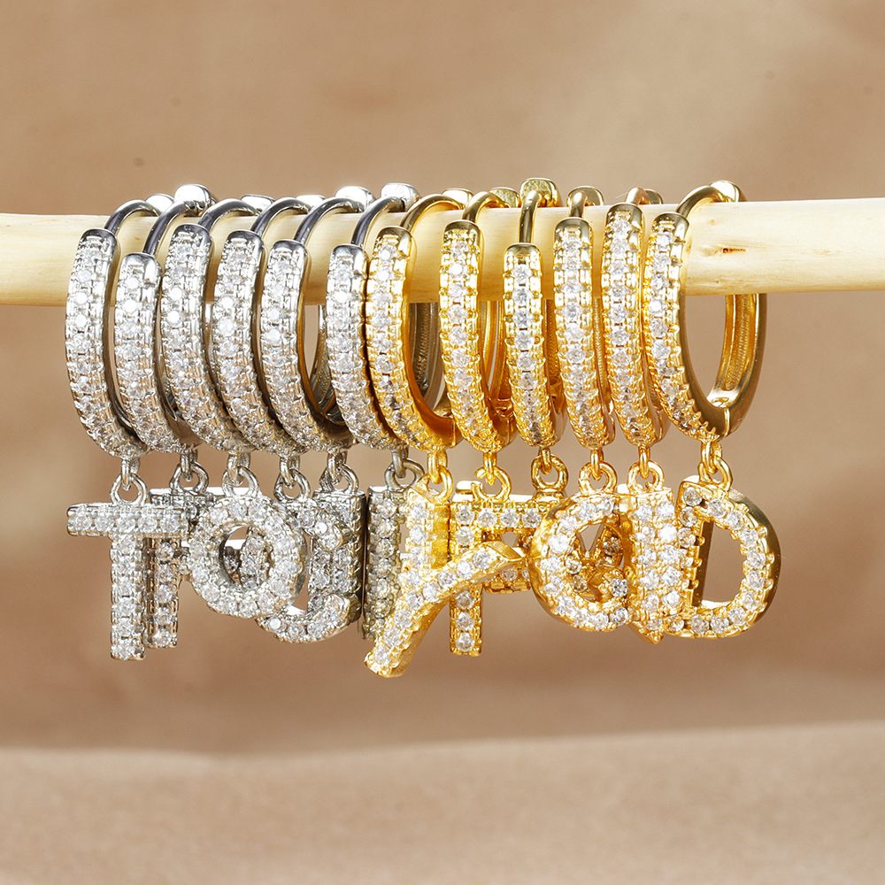 6g Weight Copper Ear Needle Material Zircon Inlay Material Charm Sleeper Hoop Earrings, Drop Earrings Classification 1 Piece Quantity Daily Occasion Copper Material Letter Pattern Unisex Gender Plating Design Casual Style 1 Piece Casual Letter Plating Copper Zircon Drop Earrings 无