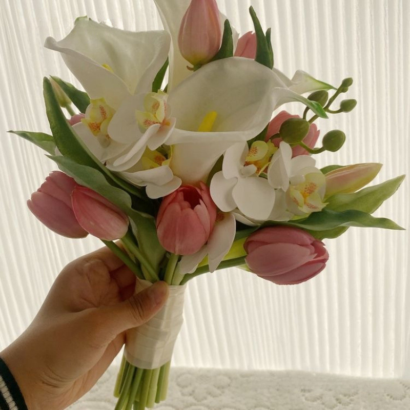 韩式婚礼结婚手感郁金香马蹄莲仿真花束 婚纱摄影拍照新娘手捧花|undefined