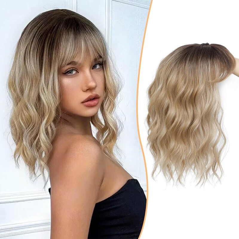 14inch European and American Synthetic Fiber Hairpiece with Bangs to Cover Scalp, Hairpiece Topper