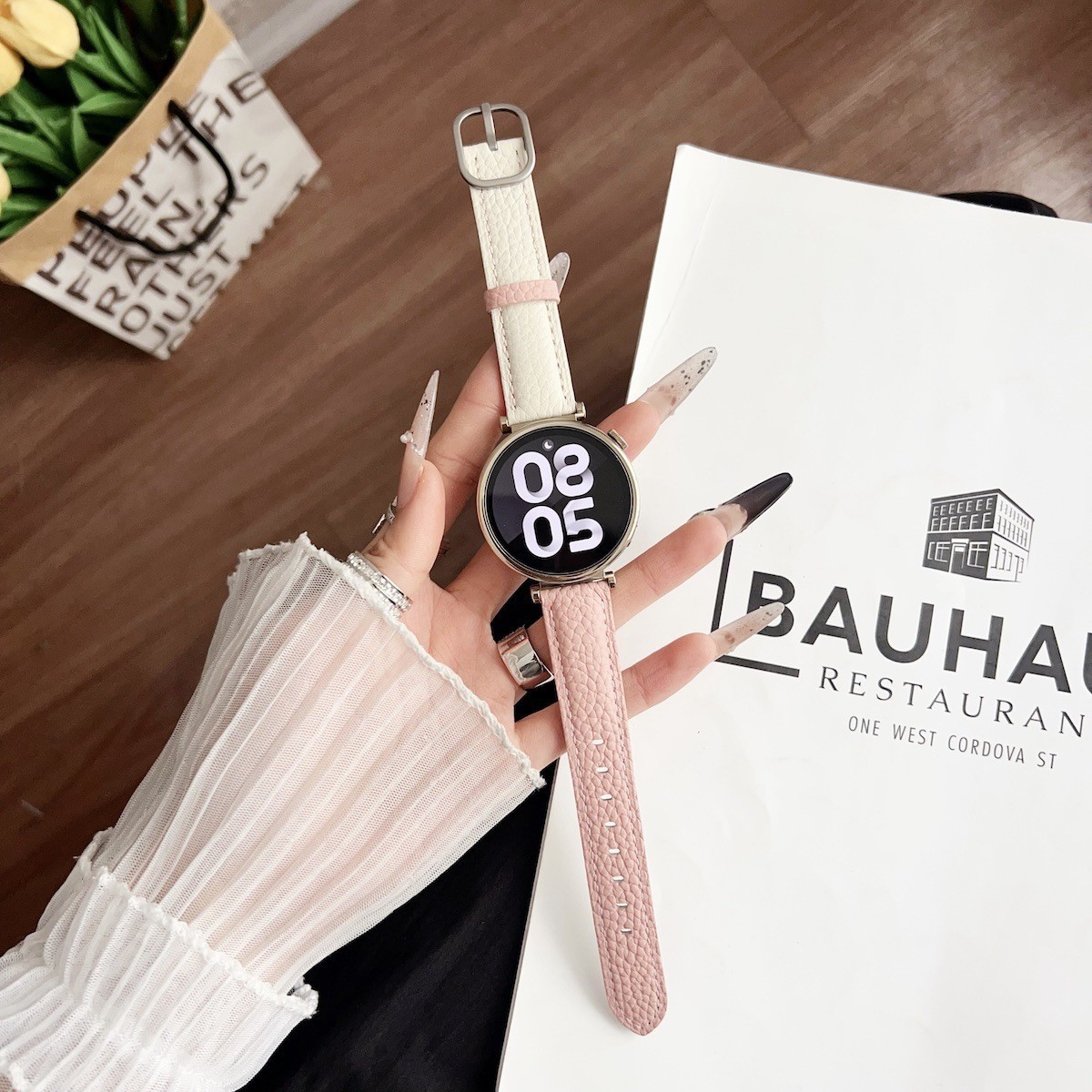 Square buckle litchi pattern strap for Huawei GT5 watch female GT4 leather 3 three-star smart strap 20/18mm