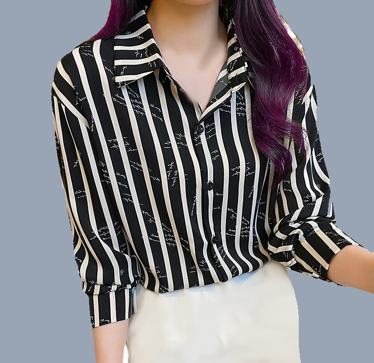 Nueva camisa a rayas suelta casual adelgazante elegante versátil cómodo moda camisa de las mujeres carta personalizada a rayas