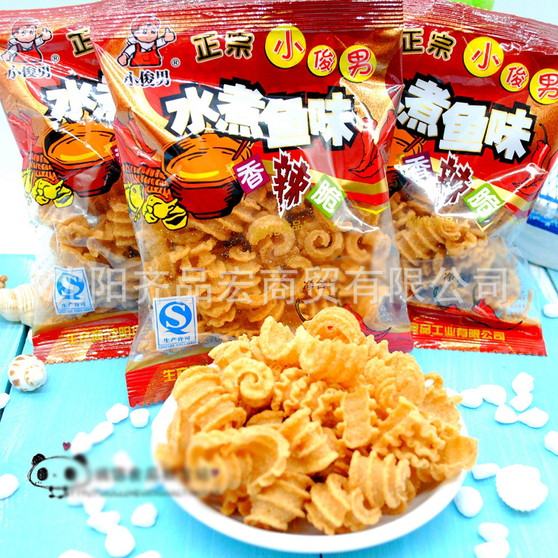 80 s classic nostalgic snack puffed food xiaojunmen boiled fish flavor spicy crispy rice pot 18g * 30 bags free shipping