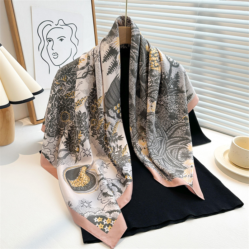 Printed Large Square Scarf Sunflower Silk Scarf For Women_voghion.com