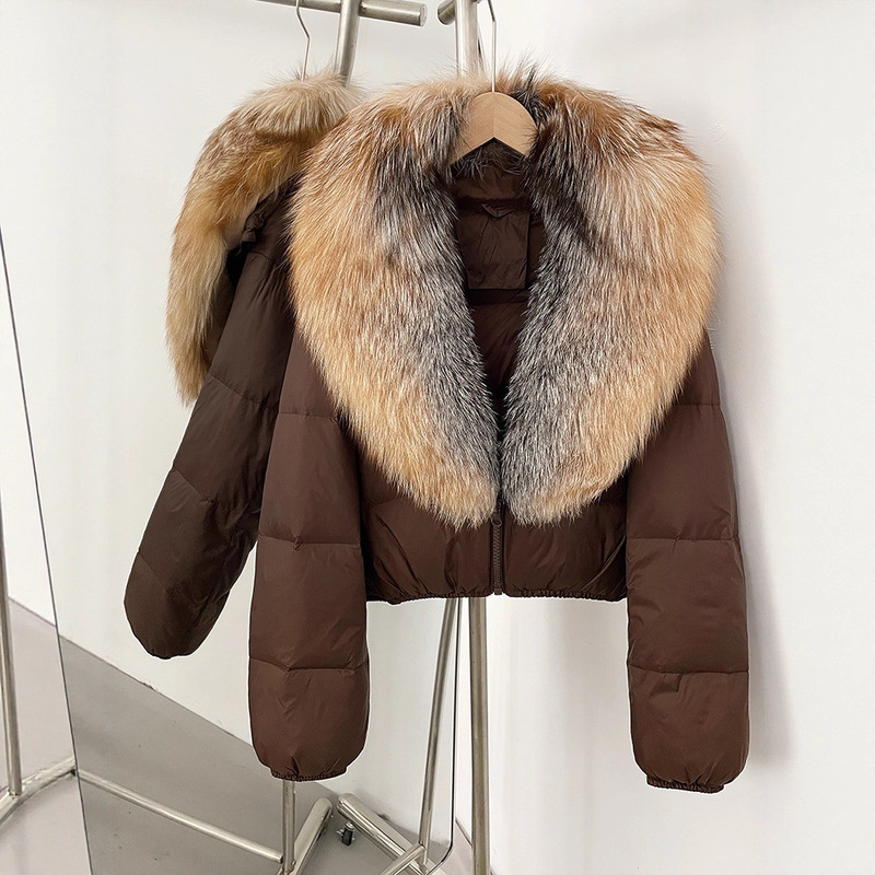 Pinghu down Jacket Winter 2025 New Shorts Fashionable Warm Petite Women's Stylish Oversized Real Fur Collar Coat