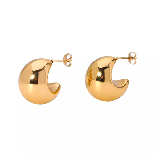 European and American cross-border crescent semicircle titanium steel hollow earrings 18K gold-plated glossy geometric stainless steel earrings wholesale