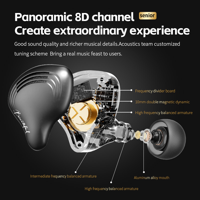 HIFI auriculares de juego de deportes electrónicos cableado en el oído plateado bobina de movimiento de fiebre auriculares enchufables y extraíbles de sonido