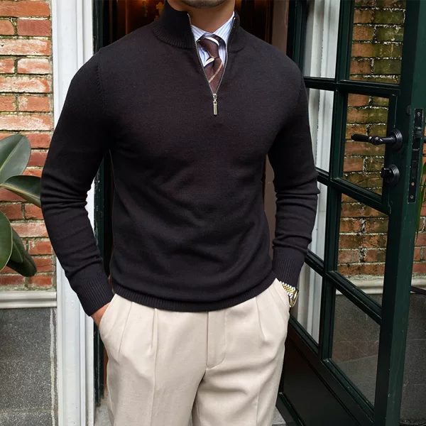 Autumn and winter popular men's stand collar zipper knitted long sleeve sweater men's slim fit pullover base sweater men's outer wear