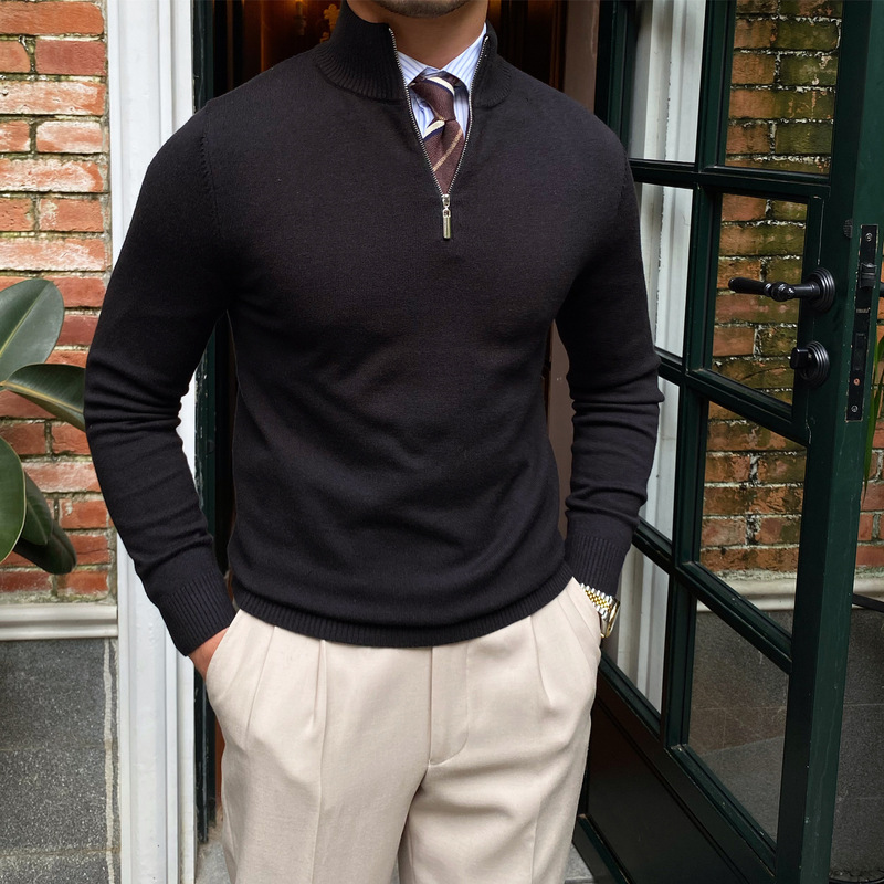Autumn and winter popular men's stand collar zipper knitted long sleeve sweater men's slim fit pullover base sweater men's outer wear