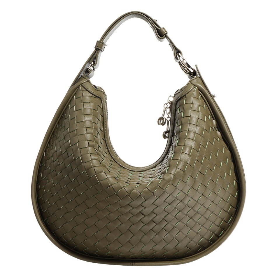New Woven Cowhide Crescent Bag 2026 Spring/Summer Fashion Casual Shoulder Crossbody Genuine Leather Underarm Bag Niche Design